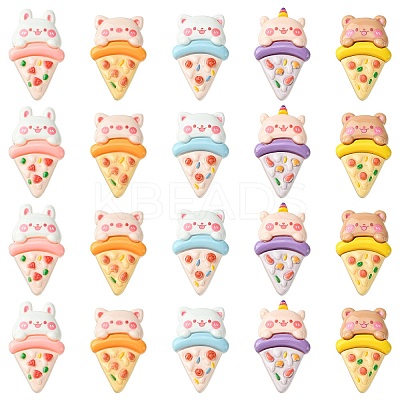 30Pcs 5 Styles Opaque Resin Imitation Animal Pizza Cabochons RESI-CJ0003-67-1