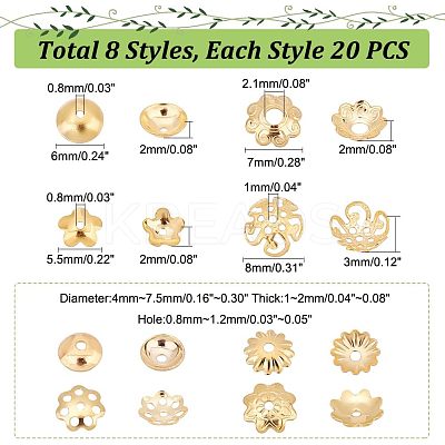 160Pcs 8 Style 304 Stainless Steel Bead Caps STAS-PH0004-45-1