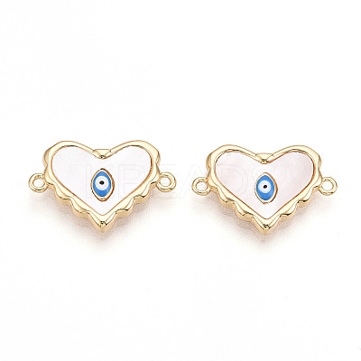 Brass Pave Natural Shell Heart Connector Charms KK-N258-08G-1