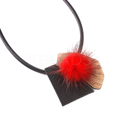 Hair Ball Pendant Necklaces NJEW-N0060-033B-1