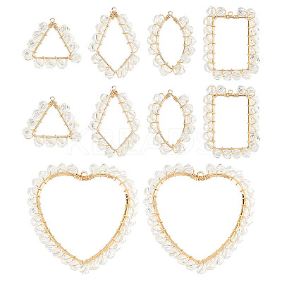 10Pcs 5 Styles Transparent Glass & Brass Pendants PALLOY-AB00162-1
