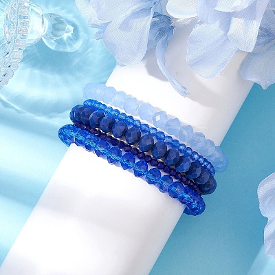 5Pcs 5 Styles Faceted Round Glass Beaded Stretch Bracelet Sets BJEW-JB10423-04-1