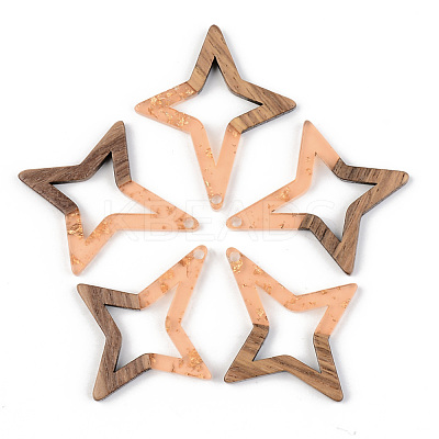 Transparent Resin & Walnut Wood Pendants RESI-S389-020A-B-1