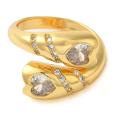 Brass Micro Pave Clear Cubic Zirconia Open Cuff Rings for Women RJEW-Z070-04G-01-1