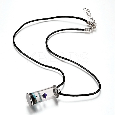 Glass Wishing Bottle Leather Cord Pendant Necklaces NJEW-Z009-A-1