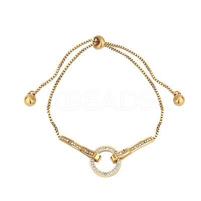 Cubic Zirconia Ring Link Slider Bracelet with Stainless Steel Box Chains OU1431-3-1
