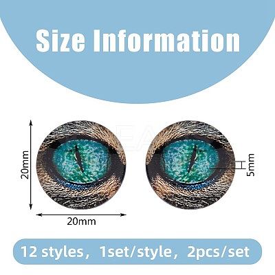 12 Sets 12 Style Luminous Self Adhesive Glass Eyes Cabochons GLAA-CA0001-58-1