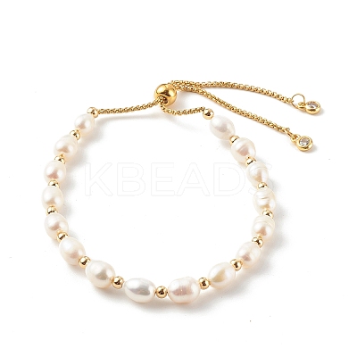 Rice Natural Pearl Slide Bracelets BJEW-JB06260-02-1