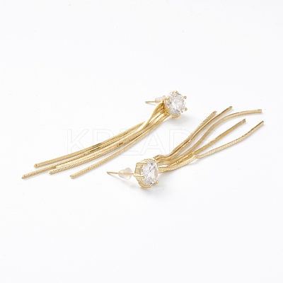 Brass Snake Chain Tassel Earrings X-EJEW-A056-40G-1