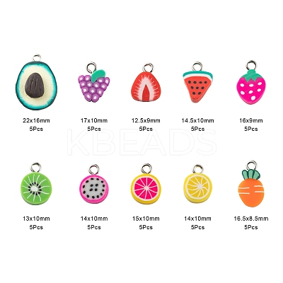 50Pcs 10 Style Handmade Polymer Clay Pendants CLAY-ZZ0001-002-1