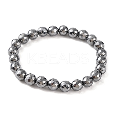 Faceted Round Terahertz Stone Beaded Stretch Bracelets for Women Men BJEW-H590-04A-02-1