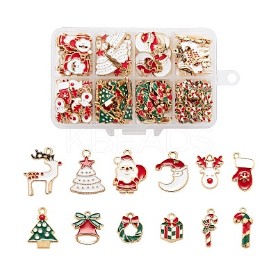 120Pcs 12 Style Light Gold Christmas Theme Alloy Enamel Pendants ENAM-LS0001-55-1