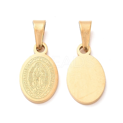 Ion Plating(IP) Oval with Virgin Mary & Word 304 Stainless Steel Charms STAS-I036-12-1