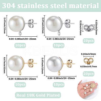 304 Stainless Steel Stud Earring Findings EJEW-SP0001-17J-1