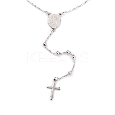 Non-Tarnish 304 Stainless Steel Rosary Bead Necklaces For Religion X-STAS-B021-02P-1