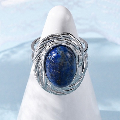 Oval Natural Lapis Lazuli Finger Rings RJEW-M063-01P-14-1