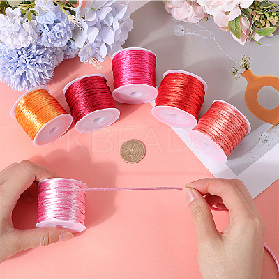 6 Rolls 6 Colors Nylon Satin Rattail Cords NWIR-SC0001-10-1