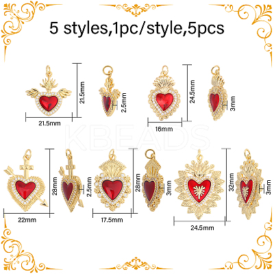 5Pcs 5 Styles Brass Enamel Pendants KK-CA0002-82-1