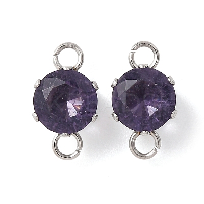 304 Stainless Steel Micro Pave Cubic Zirconia Connector Charms STAS-H240-50P-07-1