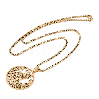 Ring with Cat Shape Pattern 201 Stainless Steel Pendant Necklaces for Men Women LS-NJEW-K283-13G-1