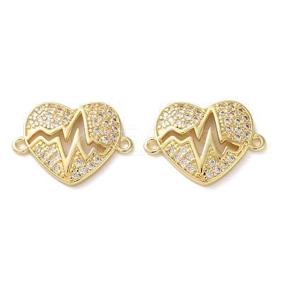Rack Plating Brass Cubic Zirconia Heart Connector Charms KK-C084-08B-G-1