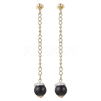 Glass Imitation Pearl Round Tassel Stud Earrings EJEW-JE06453-01-1