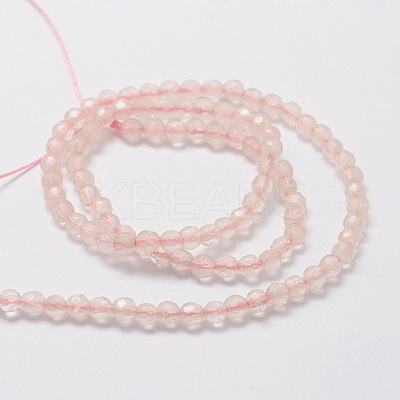 Faceted Round Natural Rose Quartz Bead Strands G-L437-12-4mm-1
