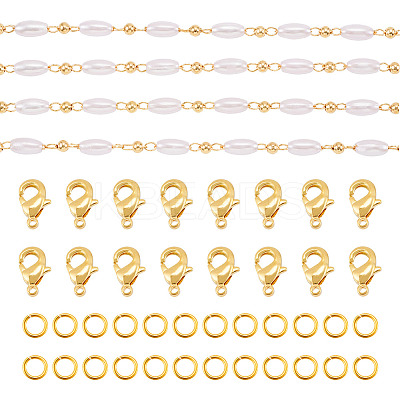 DIY Plastic Pearl Oval Beaded Brass Link Chain Bracelet Necklace Making Kits DIY-TA0009-62-1