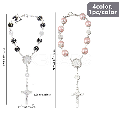 4Pcs 4 Colors Cross with Jesus Alloy Charm Bracelets BJEW-DC0001-10-1