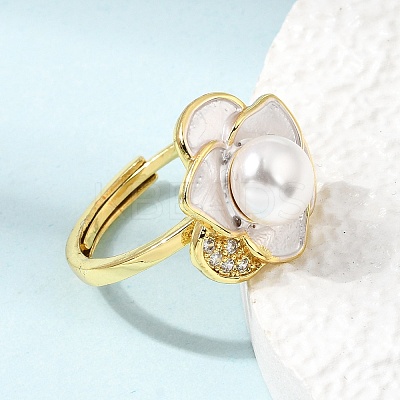 Adjustable Brass Micro Pave Cubic Zirconia Enamel Finger Rings CU-CBABA66-01B-G-1