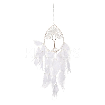 Wire Wrapped Natural Quartz Crystal Chip Teardrop with Tree of Life Wind Chime HJEW-K067-09P-06-1
