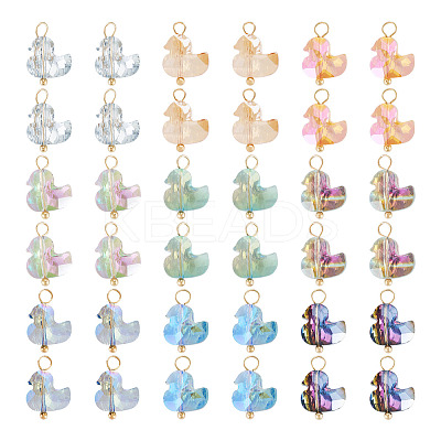 45Pcs 9 Colors Duck Glass Pendants. with Brass Loop PALLOY-TAC0257-1