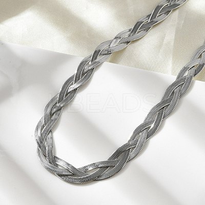 Non-Tarnish 304 Stainless Steel Interlocking Triple Herringbone Chain Necklace for Men Women NJEW-H167-01P-1