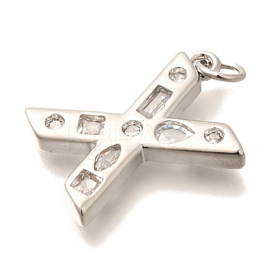 Brass Micro Pave Clear Cubic Zirconia Pendants KK-G521-01P-X-1