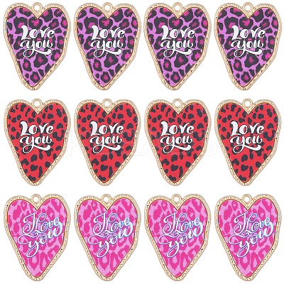 12Pcs 3 Colors Leopard Print Alloy with Acrylic Pendants FIND-SC0021-91-1