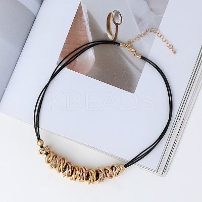 Brass and Iron Multi Ring Pendant Black Waxed Cord Necklaces for Women FS-WG5AD10-01-1