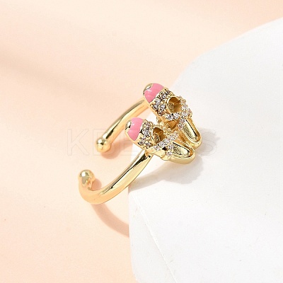 Brass Micro Pave Cubic Zirconia Cuff Open Rings for Women RJEW-B160-08G-01-1
