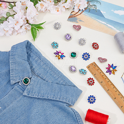 16Pcs 8 Styles Alloy Rhinestone Snap Buttons BUTT-FH0001-034-1
