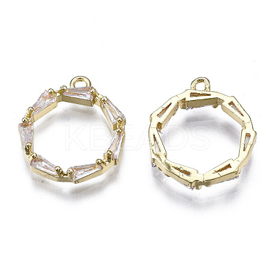 Brass Inlaid Clear Cubic Zirconia Pendants ZIRC-S069-016G-1