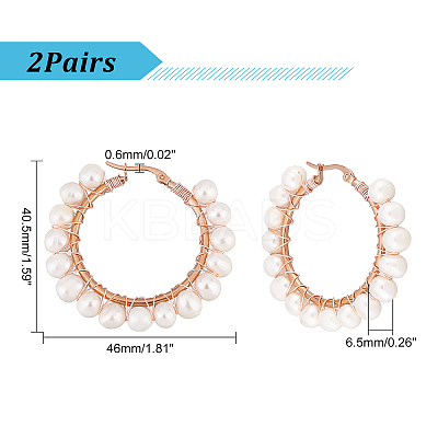 2 Pairs Natural Pearl Braided Big Hoop Earrings EJEW-UN0002-09-1