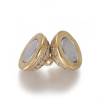 Brass Micro Pave Cubic Zirconia Magnetic Clasps with Loops ZIRC-L082-D-01-G-1