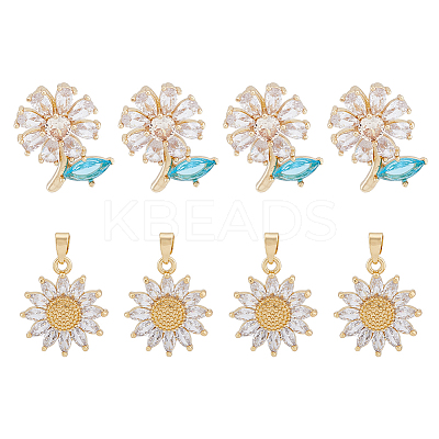 8Pcs 2 Style Brass Micro Pave Clear Cubic Zirconia Pendants KK-DC0003-41-1