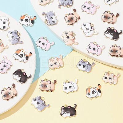 35Pcs 7 Styles Printed Alloy Pendants ENAM-CJ0005-24-1