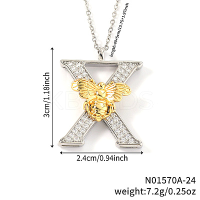 Brass Micro Pave Clear Cubic Zirconia Bee Initial Pendant Necklaces FS-WGF5E80-24-1