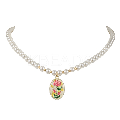 White Glass Pearl Beaded Necklaces NJEW-JN04652-01-1