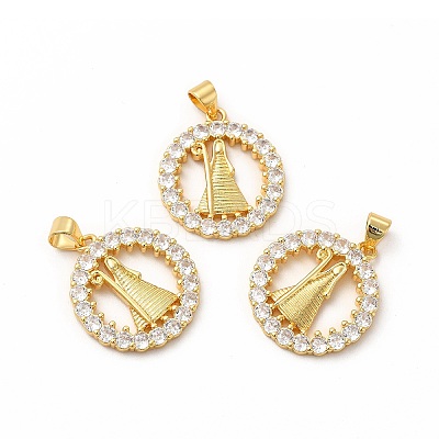 Rack Plating Brass Micro Pave Cubic Zirconia Pendants KK-H436-10G-1