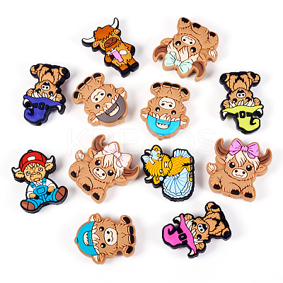 12Pcs 12 Styles Cattle Food Grade Silicone Focal Beads SIL-TA0002-42-1