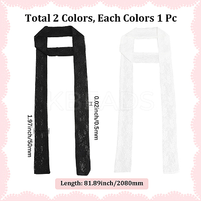 2Pcs 2 Colors Polyester Lace Long Silk Scarf for Women Girls AJEW-GF0011-28D-1