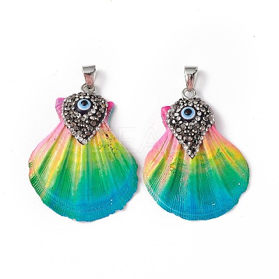 Spray Painted Natural Freshwater Shell with Rhinestone Pendants BSHE-G033-07B-1