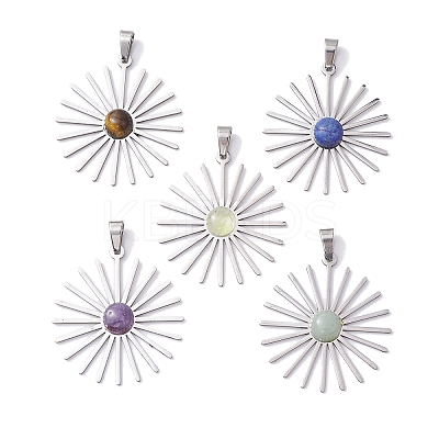 201 Stainless Steel with Natural Gemstones Pendant PALLOY-JF02641-1